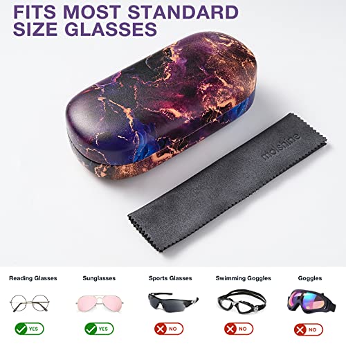molshine Hard Shell Leather Sunglasses Case,Classic Large Glasses Case for Women Men,Sunglass Eyeglasses (Purple Marble) - Image 3