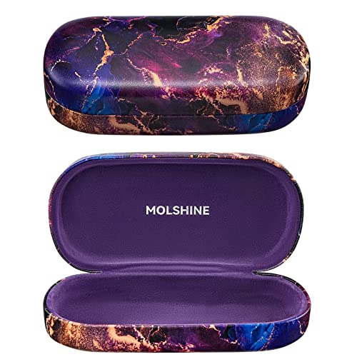 molshine Hard Shell Leather Sunglasses Case,Classic Large Glasses Case for Women Men,Sunglass Eyeglasses (Purple Marble) - Image 1