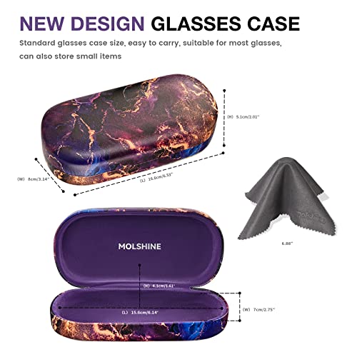 molshine Hard Shell Leather Sunglasses Case,Classic Large Glasses Case for Women Men,Sunglass Eyeglasses (Purple Marble) - Image 2