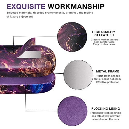 molshine Hard Shell Leather Sunglasses Case,Classic Large Glasses Case for Women Men,Sunglass Eyeglasses (Purple Marble) - Image 4