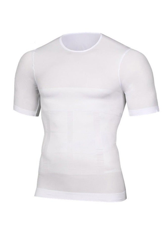 Jolly Chic Men's Body Shaping Compression Wear|Abdomen Control Shapewear|Abdomen Control Sweatshirt|Corrective Fit Short Sleeve||Plain Slimming Undershirt White  - Image 1
