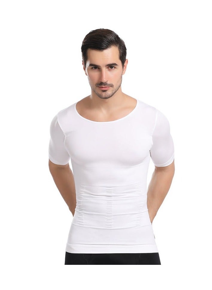 Jolly Chic Men's Body Shaping Compression Wear|Abdomen Control Shapewear|Abdomen Control Sweatshirt|Corrective Fit Short Sleeve||Plain Slimming Undershirt White  - Image 2