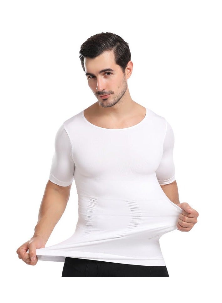 Jolly Chic Men's Body Shaping Compression Wear|Abdomen Control Shapewear|Abdomen Control Sweatshirt|Corrective Fit Short Sleeve||Plain Slimming Undershirt White  - Image 3