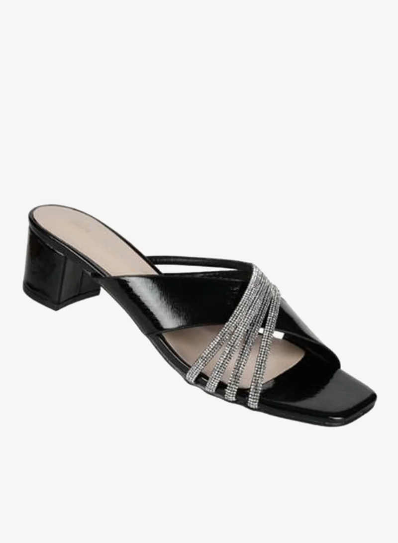 زينة صنادل زينيا بكعب عريض نسائي - أسود