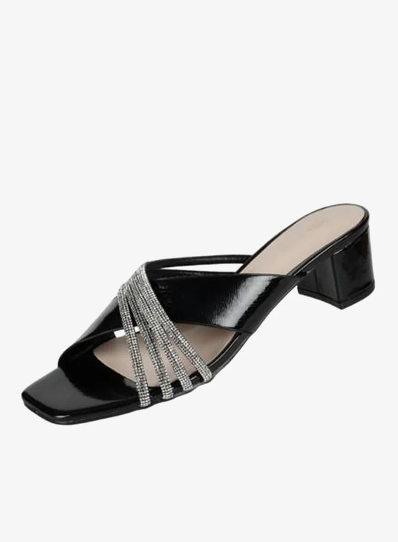 زينة صنادل زينيا بكعب عريض نسائي - أسود