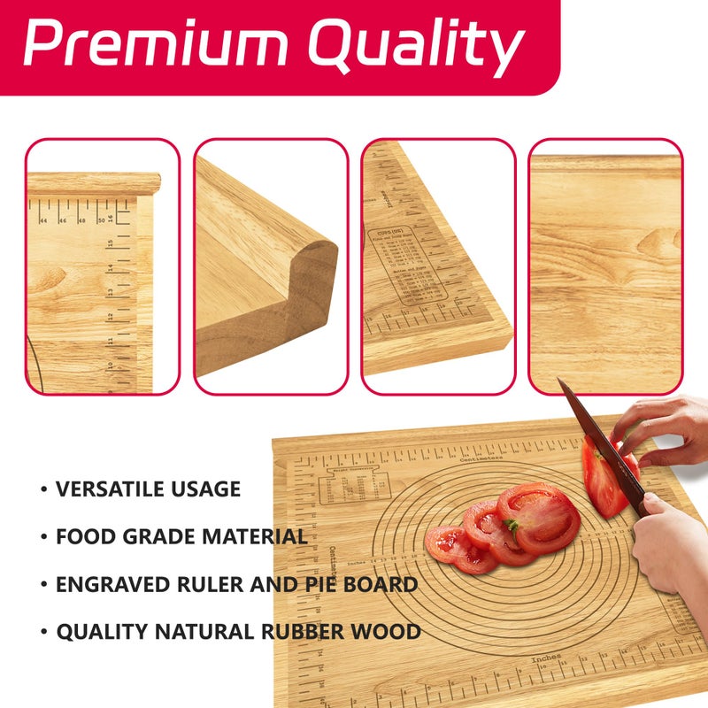 Montex Pastry Board with Measurement 24'' x 20", Wooden Kneading Board, Pastry Board for Rolling Dough, Pastry Baking Board with Counter Lip - Image 4