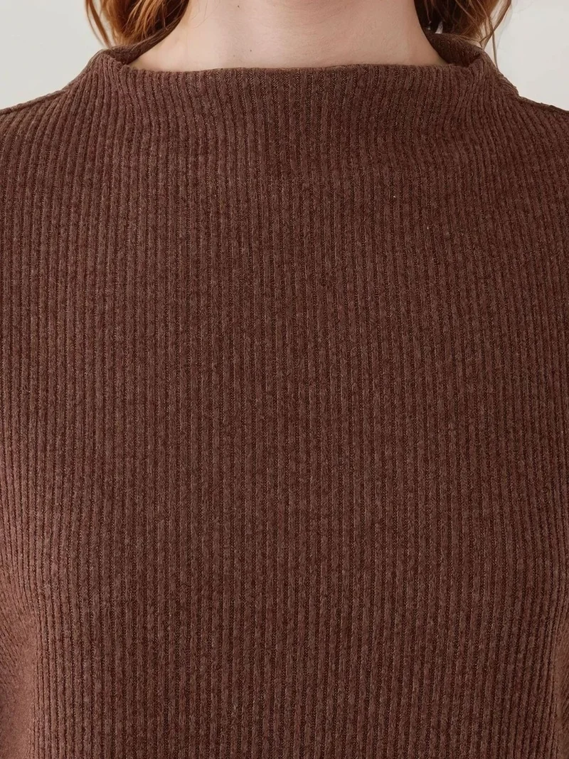 Hiccup Coffee Brown Textured Boat Neck Blouse for Women | Best Price UAE