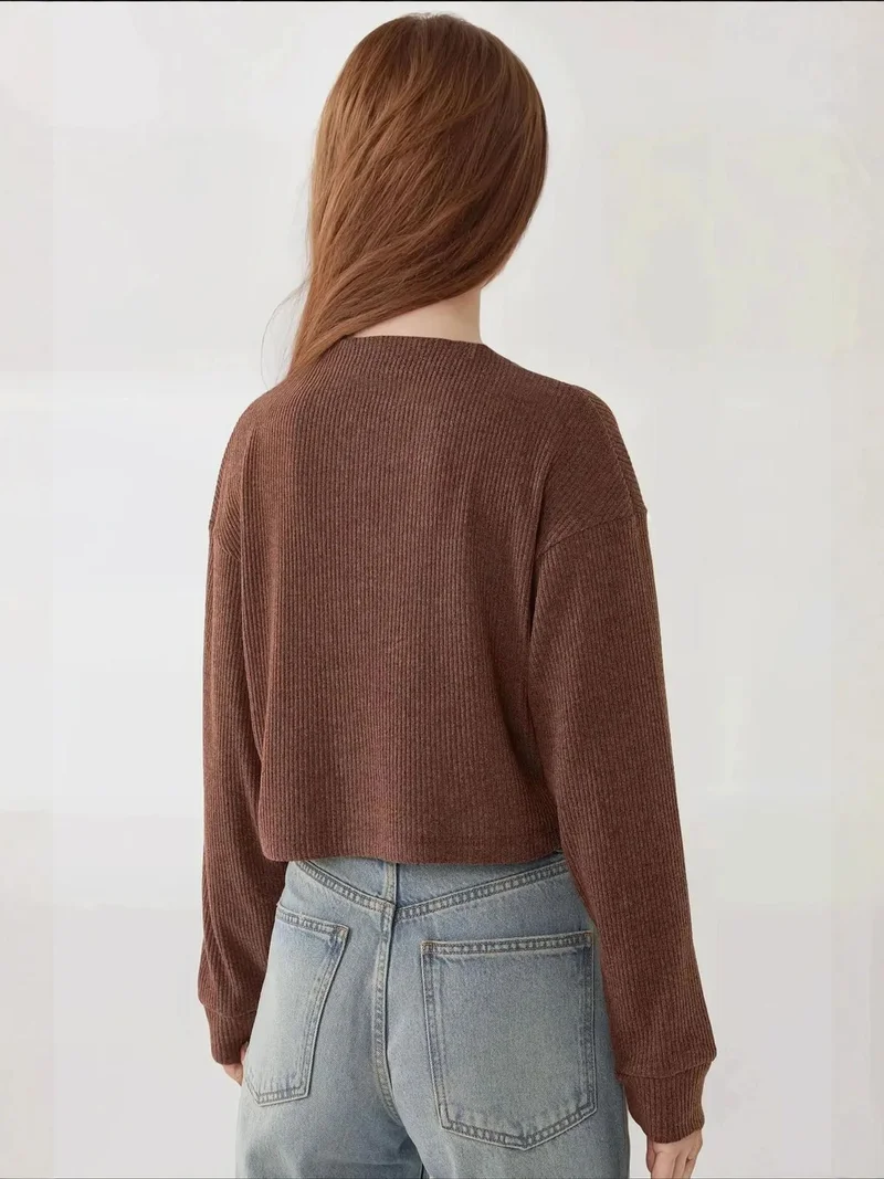 Hiccup Coffee Brown Textured Boat Neck Blouse for Women | Best Price UAE