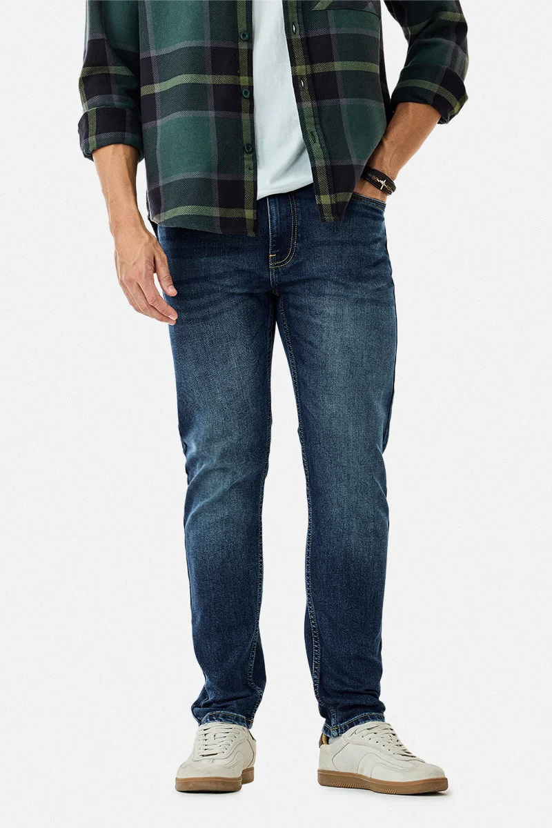 سنيتش Dark Blue Solid Slim Fit Casual Jeans