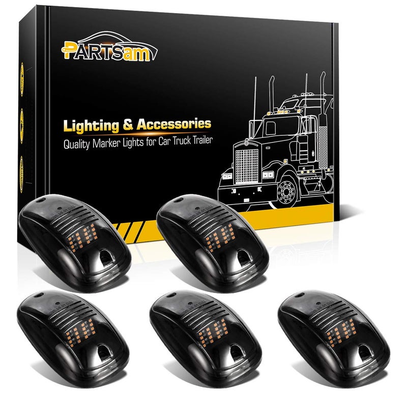 Partsam 5pcs Smoke Cab Light 16LED Amber Top Roof Running Cab Marker Lights Assembly Compatible with Dodge Ram 1500 2500 3500 4500 5500 2003-2018 Pickup Trucks - Image 1