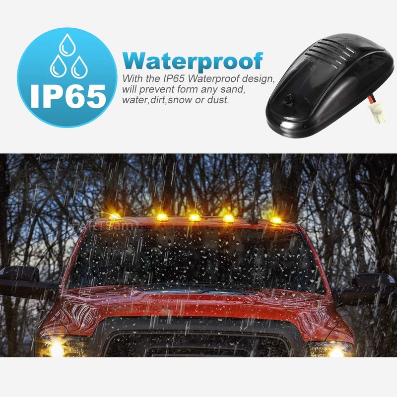 Partsam 5pcs Smoke Cab Light 16LED Amber Top Roof Running Cab Marker Lights Assembly Compatible with Dodge Ram 1500 2500 3500 4500 5500 2003-2018 Pickup Trucks - Image 4