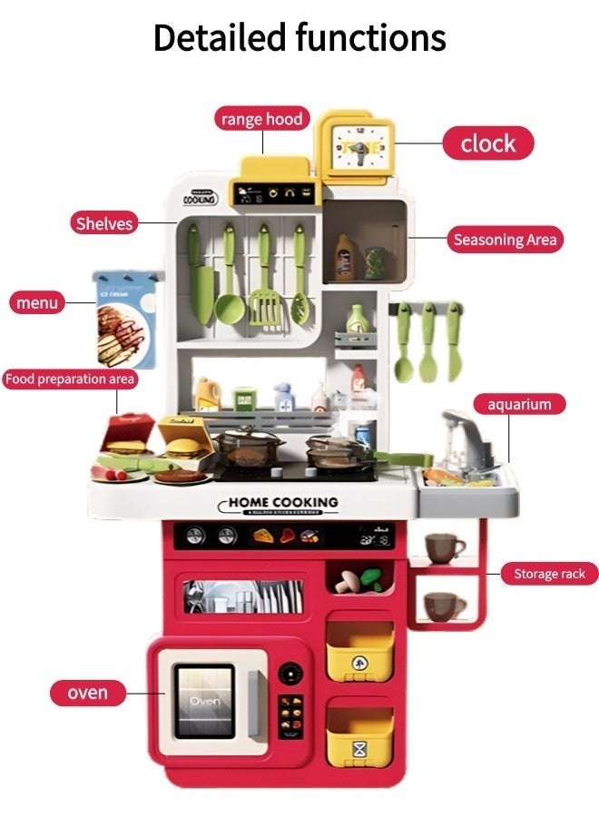 Vixplorn Children's kitchen toy set, children's pretend play set, kitchen pretend play set, children's role play kitchen toy set, 82 cm high, with simulation spray, lights, sound effects, suitable gifts for children aged 3+. - Image 3