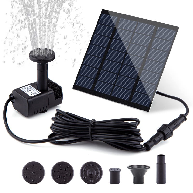 LAWOHO Solar Fountain Pump Kit with Separate Solar Panel, 1.8 W Upgraded Solar Water Pump with 3 M Long Cable & 4 Nozzles Solar Water Fountain for Bird Bath, Outdoor Pond, Patio Garden No Power Storage - Image 1