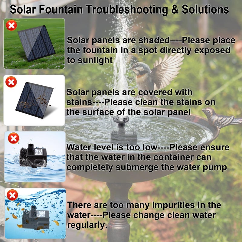 LAWOHO Solar Fountain Pump Kit with Separate Solar Panel, 1.8 W Upgraded Solar Water Pump with 3 M Long Cable & 4 Nozzles Solar Water Fountain for Bird Bath, Outdoor Pond, Patio Garden No Power Storage - Image 3