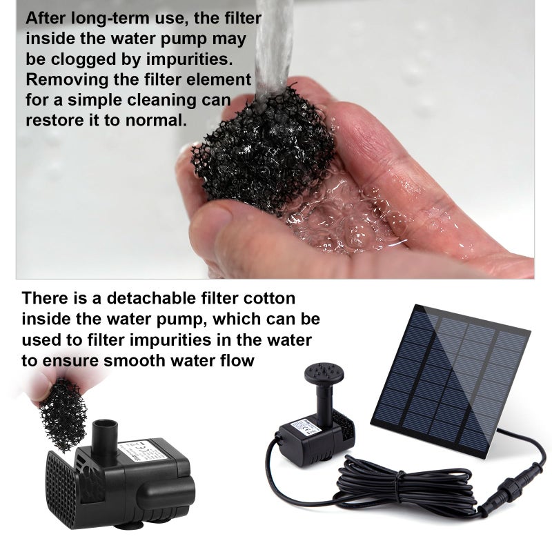 LAWOHO Solar Fountain Pump Kit with Separate Solar Panel, 1.8 W Upgraded Solar Water Pump with 3 M Long Cable & 4 Nozzles Solar Water Fountain for Bird Bath, Outdoor Pond, Patio Garden No Power Storage - Image 2