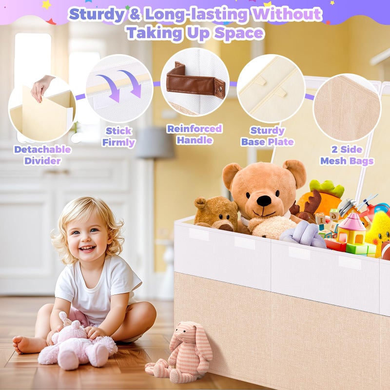 Mabahoo Extra Large Toy Storage Box with Lid, Collapsible Sturdy Toys Chest Storage Organizer Bin Basket with Divider for Kids, Boys, Girls, Closet, Playroom, Bedroom, Nursery, 40"X14"X16", Pink & White - Image 3