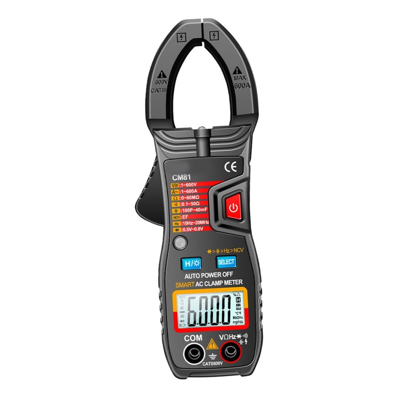 Digital Clamp Multimeter Current Meter Auto-ranging Voltage Tester with Clamp Function Electrical Testing for Home Appliance Repair and Electronic Maintenance (Black, Battery Not - Image 1