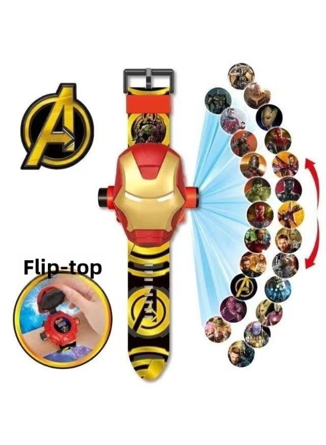Ultraman Light Music Children Cartoon Electronic Watch Children Baby Boys Girls 3 Toddler Toys 6 Years Old-Color:Iron Man [24 Projection + Flip Watch Time]] - Image 1