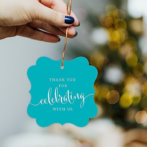 Andaz Press Fancy Frame Gift Tags, Thank You for Celebrating with Us, Aqua, 24-Pack - Image 4