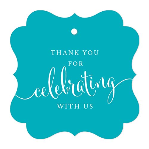 Andaz Press Fancy Frame Gift Tags, Thank You for Celebrating with Us, Aqua, 24-Pack - Image 1