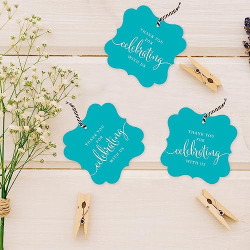Andaz Press Fancy Frame Gift Tags, Thank You for Celebrating with Us, Aqua, 24-Pack - Image 3