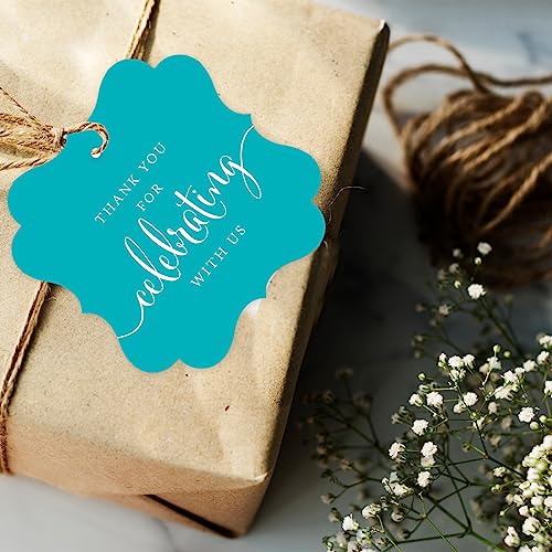 Andaz Press Fancy Frame Gift Tags, Thank You for Celebrating with Us, Aqua, 24-Pack - Image 2