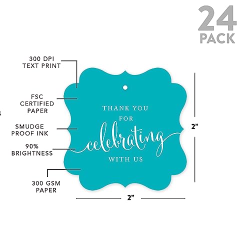 Andaz Press Fancy Frame Gift Tags, Thank You for Celebrating with Us, Aqua, 24-Pack - Image 5