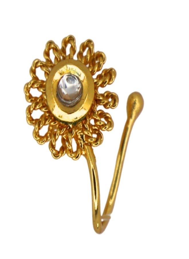 JWELLA Set of 4 Silver & Gold Plated Floral Kundan Nose Pins for Women and Girls, Elegant Traditional Nosepin Jewellery with Floral Design, Lightweight Nose Ring - Image 4