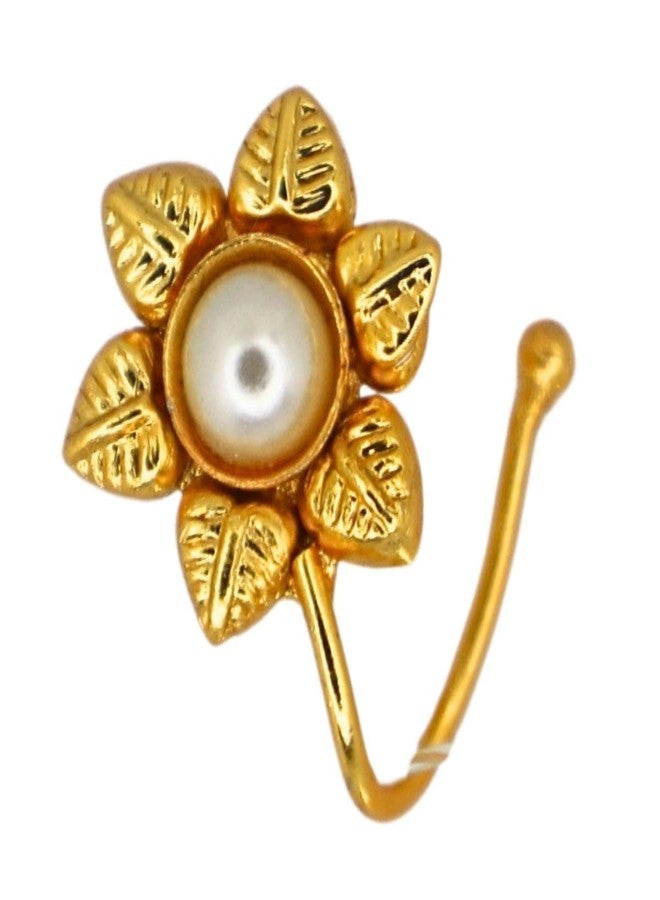JWELLA Set of 4 Silver & Gold Plated Floral Kundan Nose Pins for Women and Girls, Elegant Traditional Nosepin Jewellery with Floral Design, Lightweight Nose Ring - Image 3