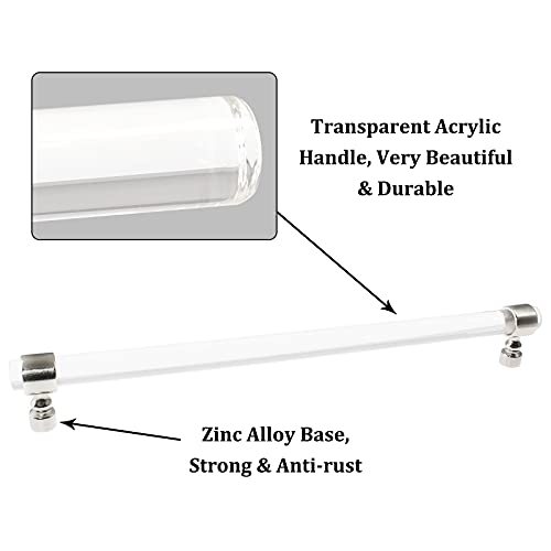 Cionyce 2 Pack Acrylic Cabinet Knobs Silver Drawers Knobs, Clear Single Hole T Bar Cabinet Pulls for Dresser Drawers Kitchen Cabinet, 10" Hole Centers, 11" Overall Length - Image 3
