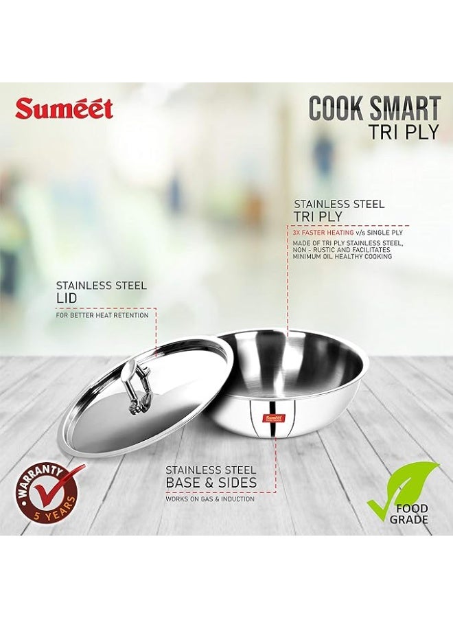 Sumeet Cook Smart Triply Steel-Aluminium-Steel - 3 Layers Polished Tasra With Lid - 3.25 Litre, 26Cm,Silver - Image 4