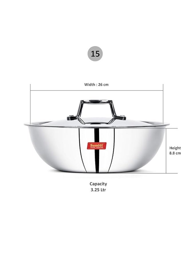 Sumeet Cook Smart Triply Steel-Aluminium-Steel - 3 Layers Polished Tasra With Lid - 3.25 Litre, 26Cm,Silver - Image 3
