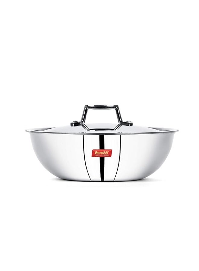 Sumeet Cook Smart Triply Steel-Aluminium-Steel - 3 Layers Polished Tasra With Lid - 3.25 Litre, 26Cm,Silver - Image 1