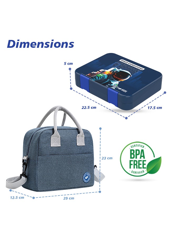 Eazy Kids - Eazy Kids 6 & 4 Convertible Bento Lunch Box with Lunch Bag and Sandwich Cutter Set - Space KSA Blue - Image 1