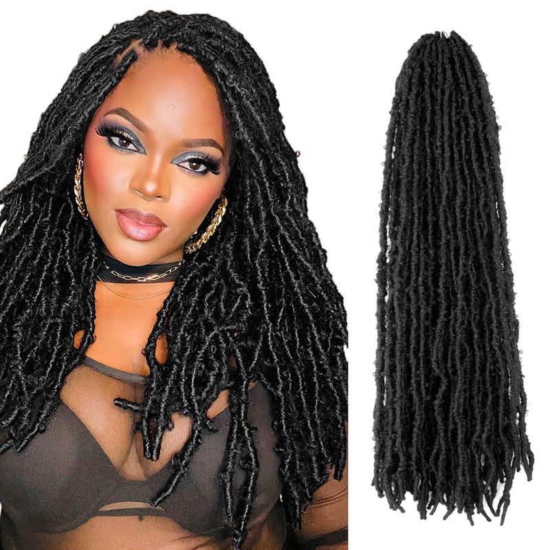 BOHOBABE 18 Inch Light Weight Butterfly Locs Crochet Hair 8 Packs Long Black Distressed Butterfly Faux Locs Crochet Hair 1B