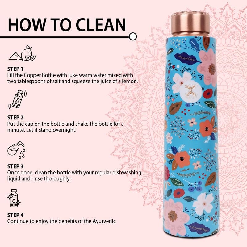 MERCAPE® Copper Water Bottle - Joint Less, Leak Proof, Multi Colored Design Colored Design, Leakproof, Ideal for Active Lifestyles - (900ml) - Image 4