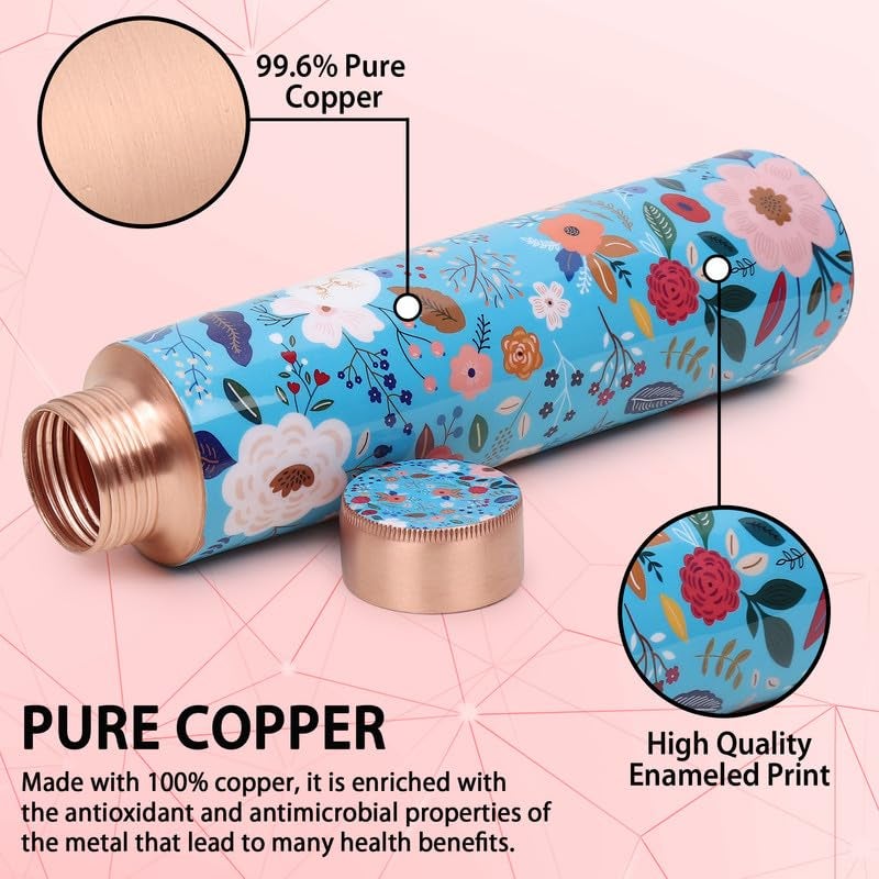 MERCAPE® Copper Water Bottle - Joint Less, Leak Proof, Multi Colored Design Colored Design, Leakproof, Ideal for Active Lifestyles - (900ml) - Image 3