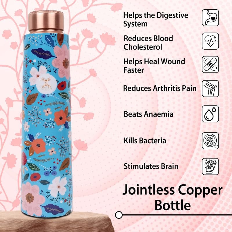 MERCAPE® Copper Water Bottle - Joint Less, Leak Proof, Multi Colored Design Colored Design, Leakproof, Ideal for Active Lifestyles - (900ml) - Image 2