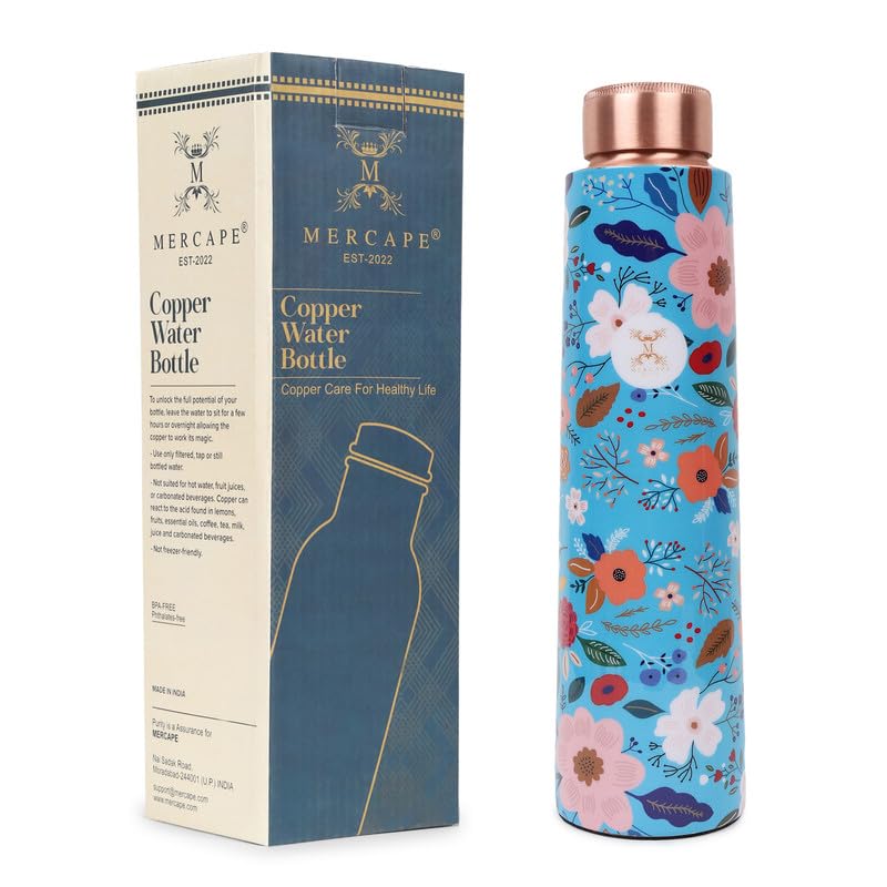 MERCAPE® Copper Water Bottle - Joint Less, Leak Proof, Multi Colored Design Colored Design, Leakproof, Ideal for Active Lifestyles - (900ml) - Image 1