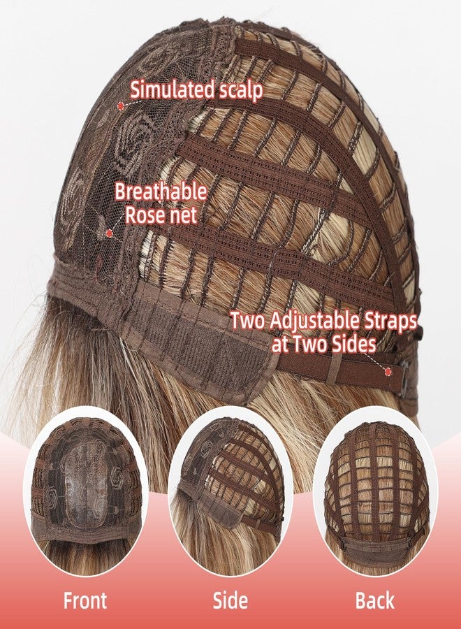 Allbell Ombre Blonde Wigs for Women Long Straight layered Wig With Bangs 22 inch Natural Looking Wig Synthetic Heat Resistant Fiber for Daily Party Use - Image 4