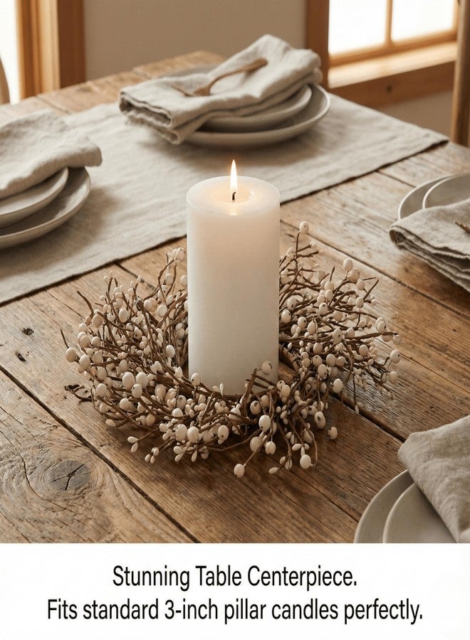 Quixem 15" Cream Pip Berry Mini Wreath (4.5" Inner Dia), Rustic Ivory Artificial Wreath Ring for 3" Pillars, Small Farmhouse Kitchen Cabinet Decor, Wedding Centerpiece - Image 5