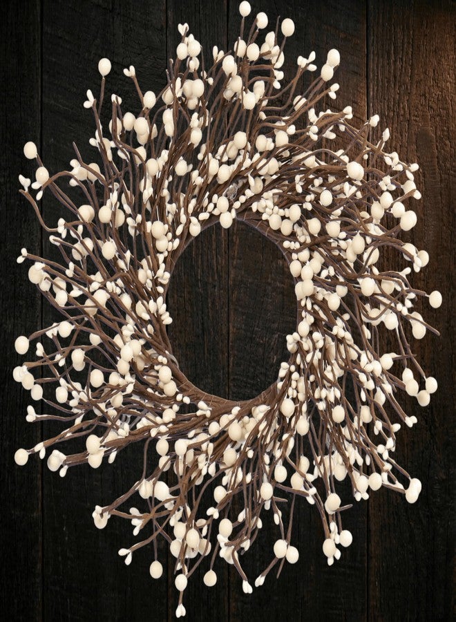 Quixem 15" Cream Pip Berry Mini Wreath (4.5" Inner Dia), Rustic Ivory Artificial Wreath Ring for 3" Pillars, Small Farmhouse Kitchen Cabinet Decor, Wedding Centerpiece - Image 1