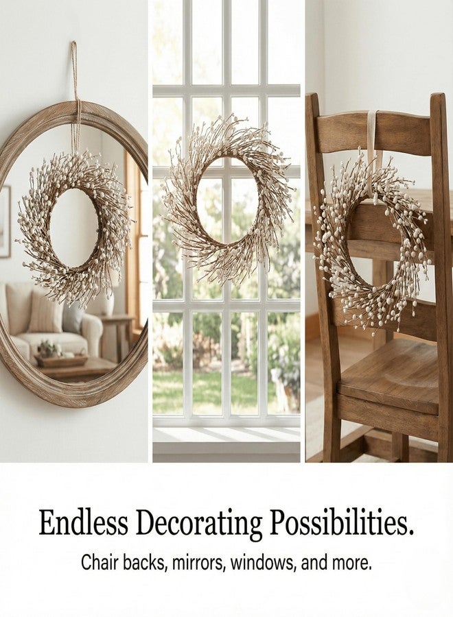 Quixem 15" Cream Pip Berry Mini Wreath (4.5" Inner Dia), Rustic Ivory Artificial Wreath Ring for 3" Pillars, Small Farmhouse Kitchen Cabinet Decor, Wedding Centerpiece - Image 4