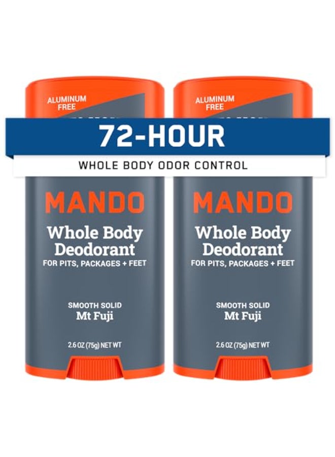 Mando Whole Body Deodorant For Men Smooth Solid Stick 72 Hour Odor Control Aluminum Free Baking Soda Free Skin Safe 26 ounce Pack of 2 Mt Fuji - Image 1