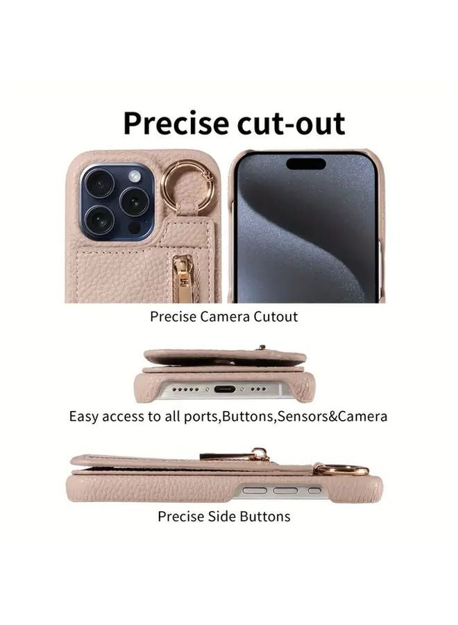 Rose Golden Faux Leather Flip Zipper Protective Case for iPhone 13 Pro - Image 5
