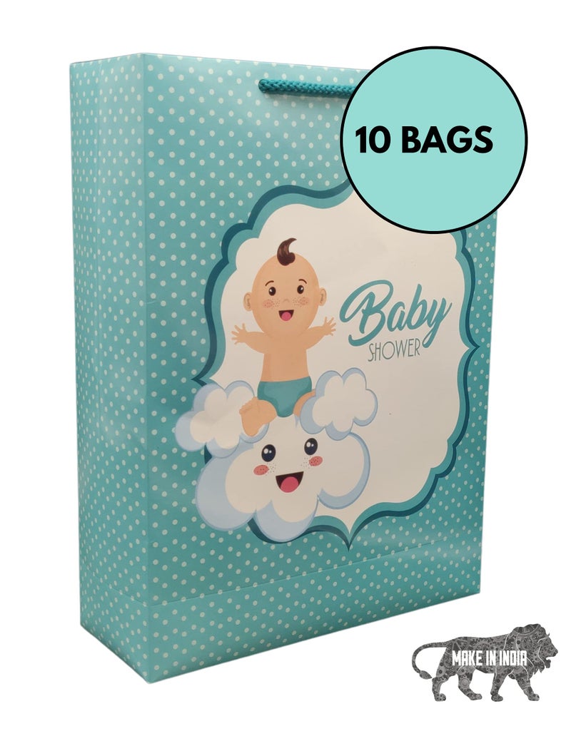 Arrow Paper Products Arrow Paper Products Happy Cloud Baby Shower Paper Gift Bags For Return Gift, Small Presents, Pack Of 10 (Turkish, 20.32 X 7.62X 27.94 Cm) - Multicolor - Image 4