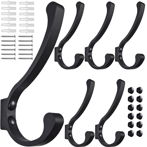 Latomex Coat Hooks for Wall, Heavy Duty Large Wall Hooks for Hanging Wall Mounted Metal Robe Hooks Utility Hooks for Coat, Scarf, Bag, Towel, Key, Cap, Cup, Hat (Black, 6 Pack) - Image 1