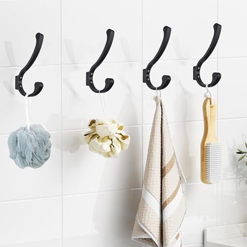 Latomex Coat Hooks for Wall, Heavy Duty Large Wall Hooks for Hanging Wall Mounted Metal Robe Hooks Utility Hooks for Coat, Scarf, Bag, Towel, Key, Cap, Cup, Hat (Black, 6 Pack) - Image 4