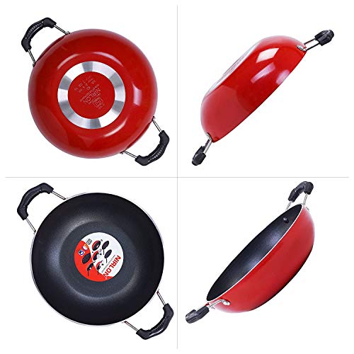 Nirlon MasterChef Non Stick Aluminium Kadhai Wok -18.5cm -1.2 Litre (Red) - Image 4