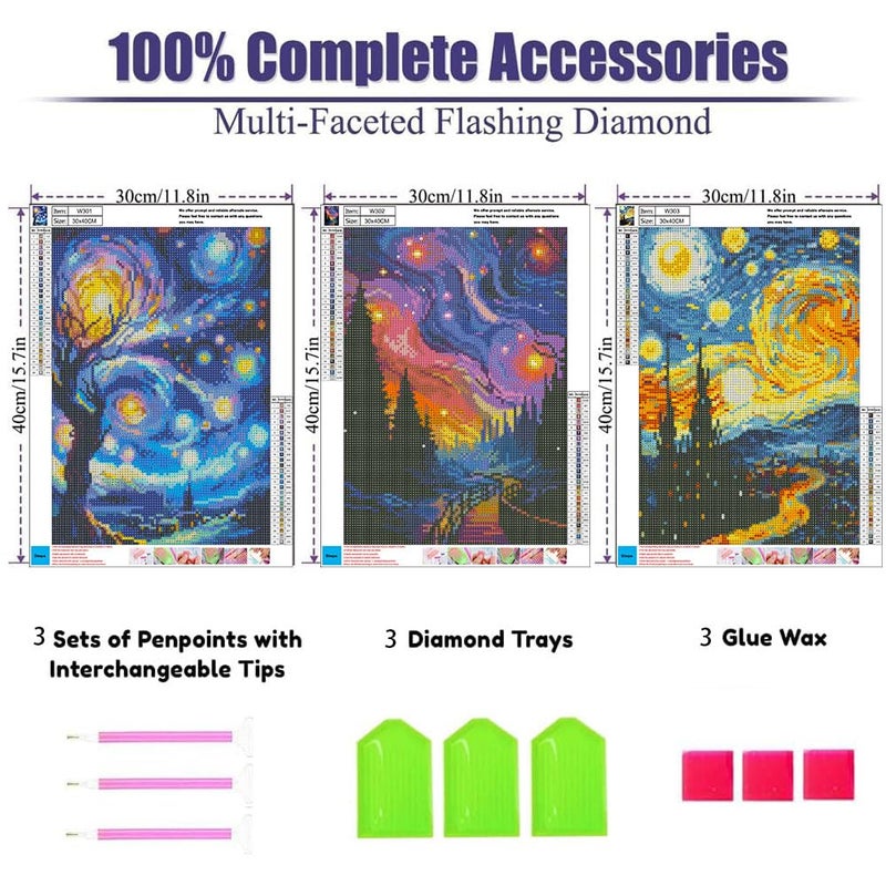 OFRKE Diamond Painting Kits for Adults,3 Pack Abstract Landscape Diamond Art for Beginners, Diamond Round 5D Full Drill Paint with Diamonds Pictures Gem Art Painting Kits DIY Crafts Kits 12x16inch - Image 3